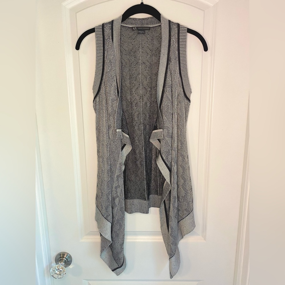 Armani Exchange Draped Sleeveless Knitted Cardigan Silver/Black Size S